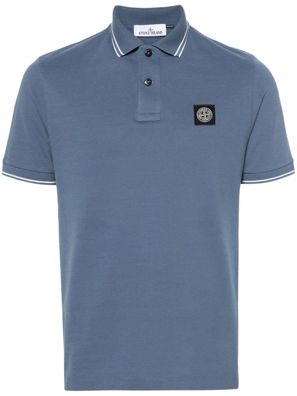 Compass-motif Cotton Polo Shirt In Blue Product Image