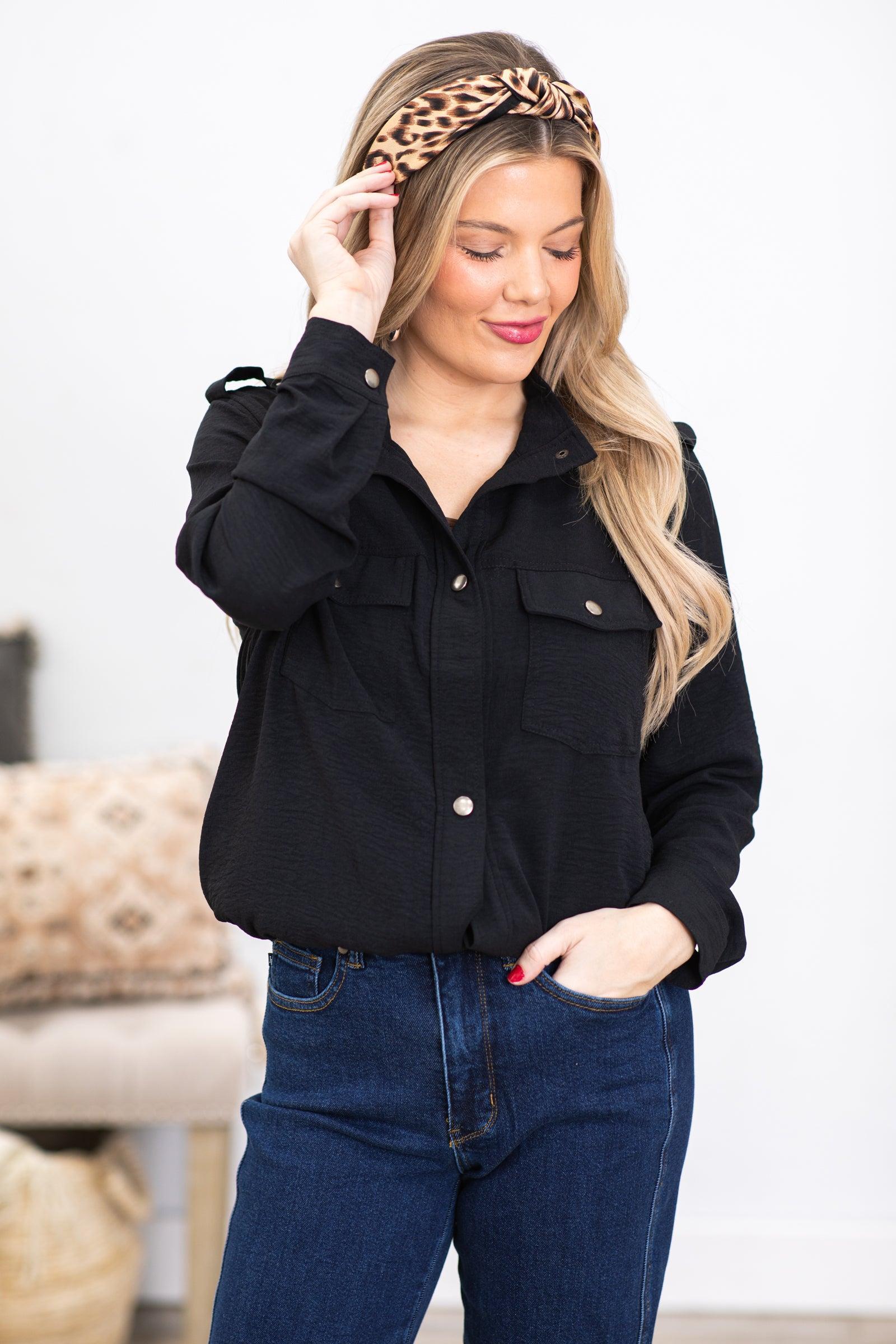 Black Snap Button Jacket With Chest Pockets Product Image