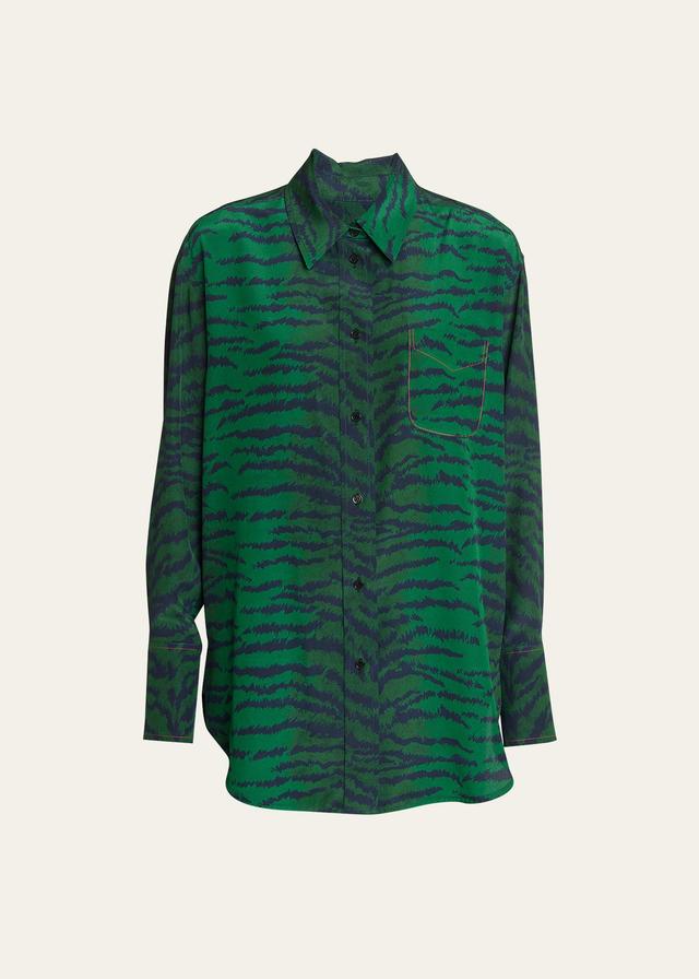 Tiger-Print Oversized Silk Pajama Shirt Product Image