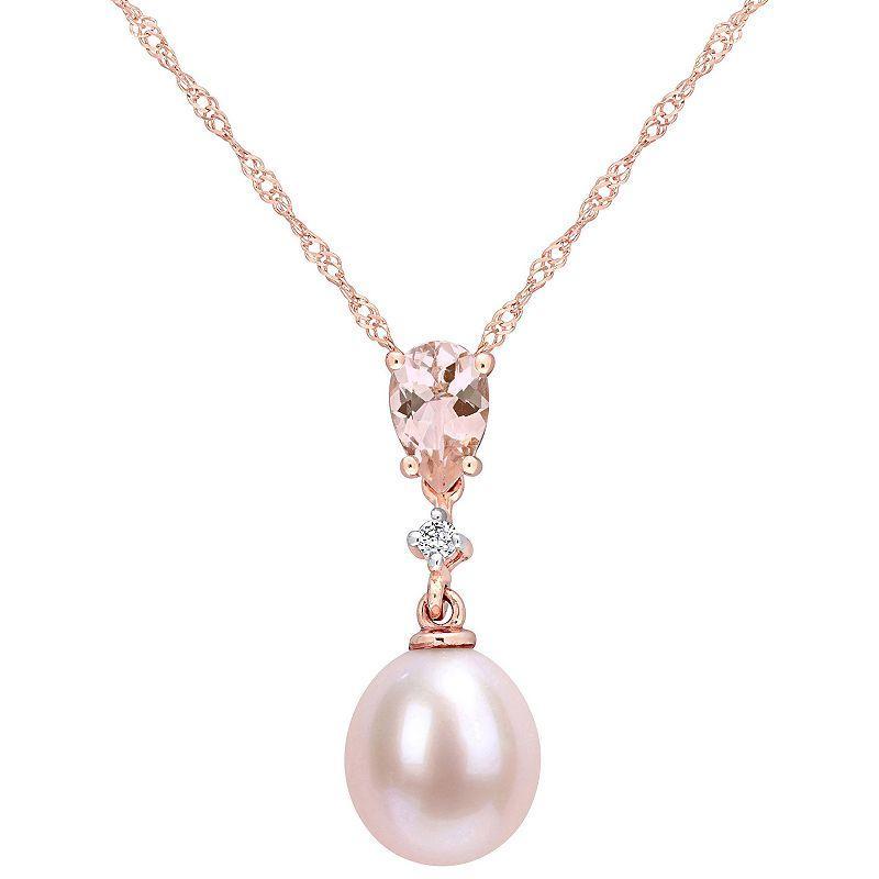 Stella Grace 10k Rose Gold Pink Freshwater Cultured Pearl, Morganite & Diamond Accent Drop Pendant Necklace, Womens 10k Rsgold Product Image