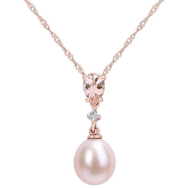 Stella Grace 10k Rose Gold Pink Freshwater Cultured Pearl, Morganite & Diamond Accent Drop Pendant Necklace, Womens Multicolor Product Image