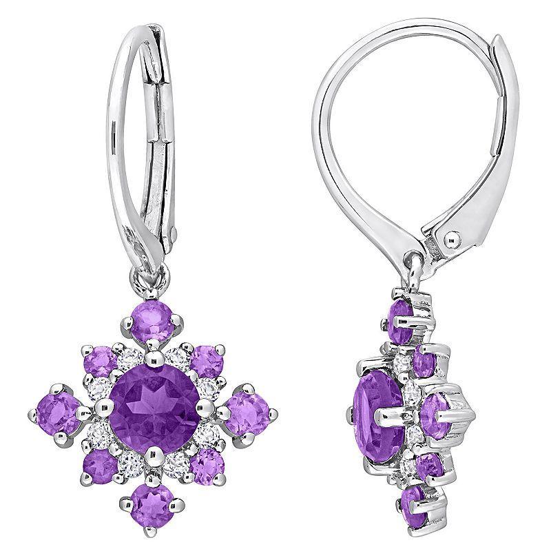 Stella Grace Sterling Silver African Amethyst & White Topaz Leverback Cluster Drop Earrings, Womens, Purple Product Image