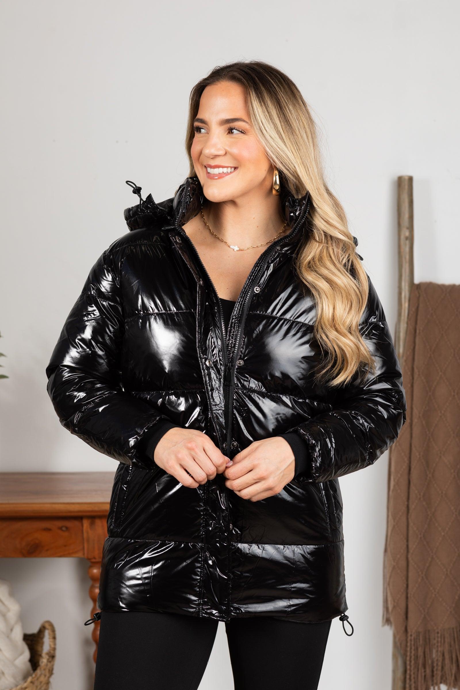 Black Glossy Faux Leather Jacket Product Image