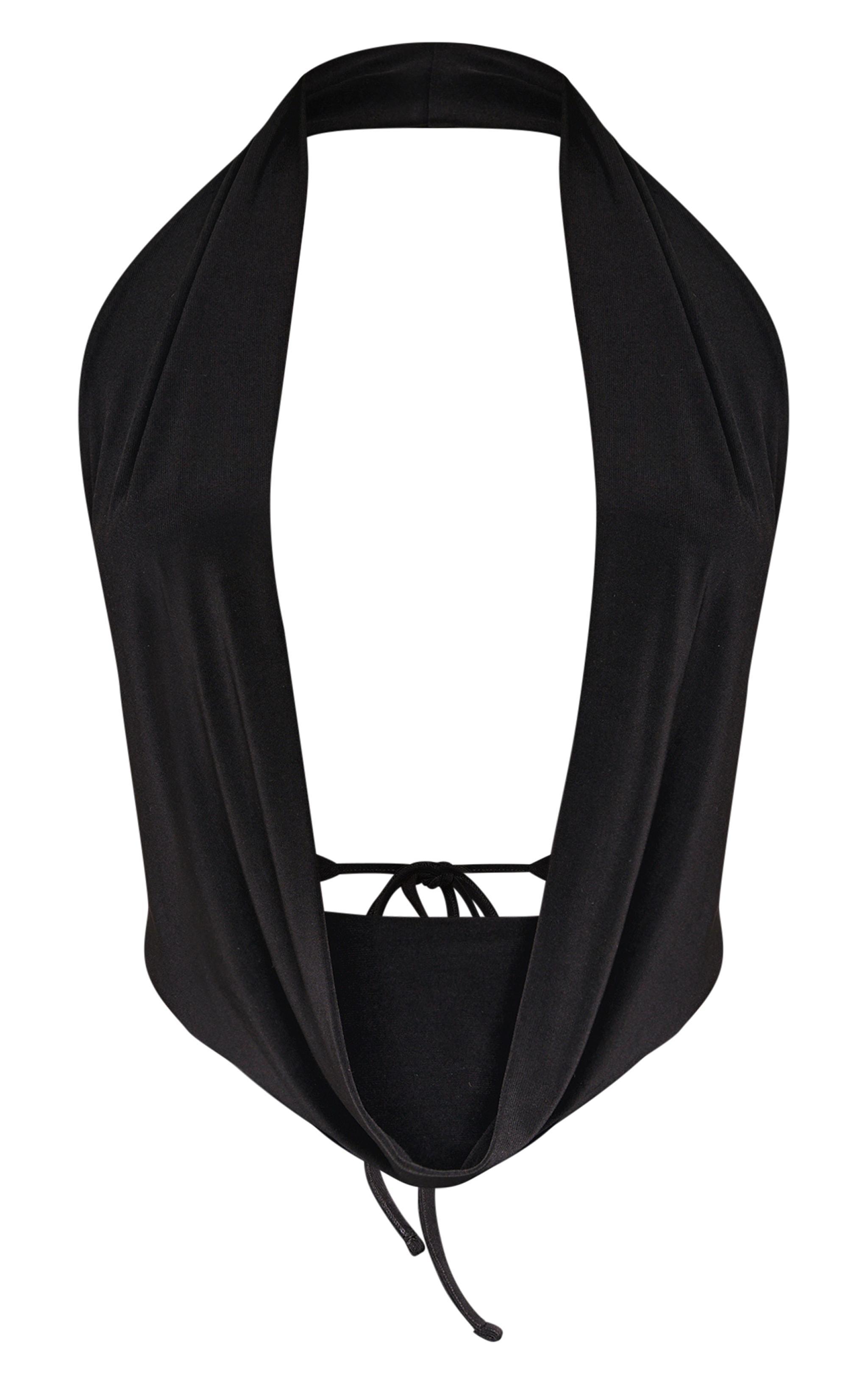 Petite Black Slinky Cowl Neck Tie Back Top Product Image