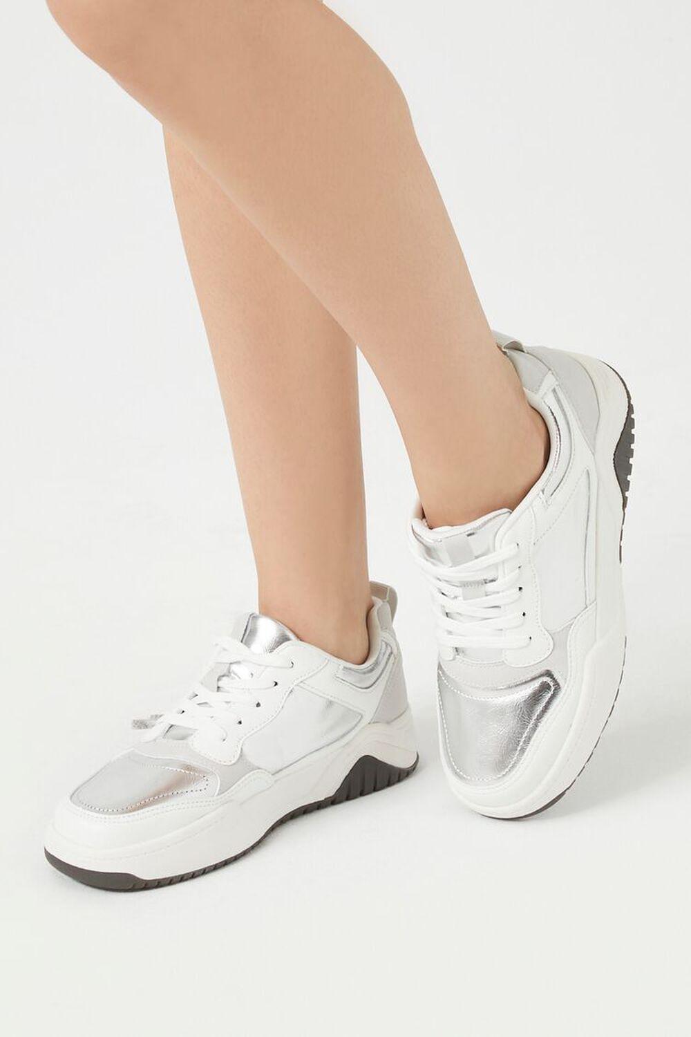 Low-Top Metallic Lace-Up Sneakers | Forever 21 Product Image