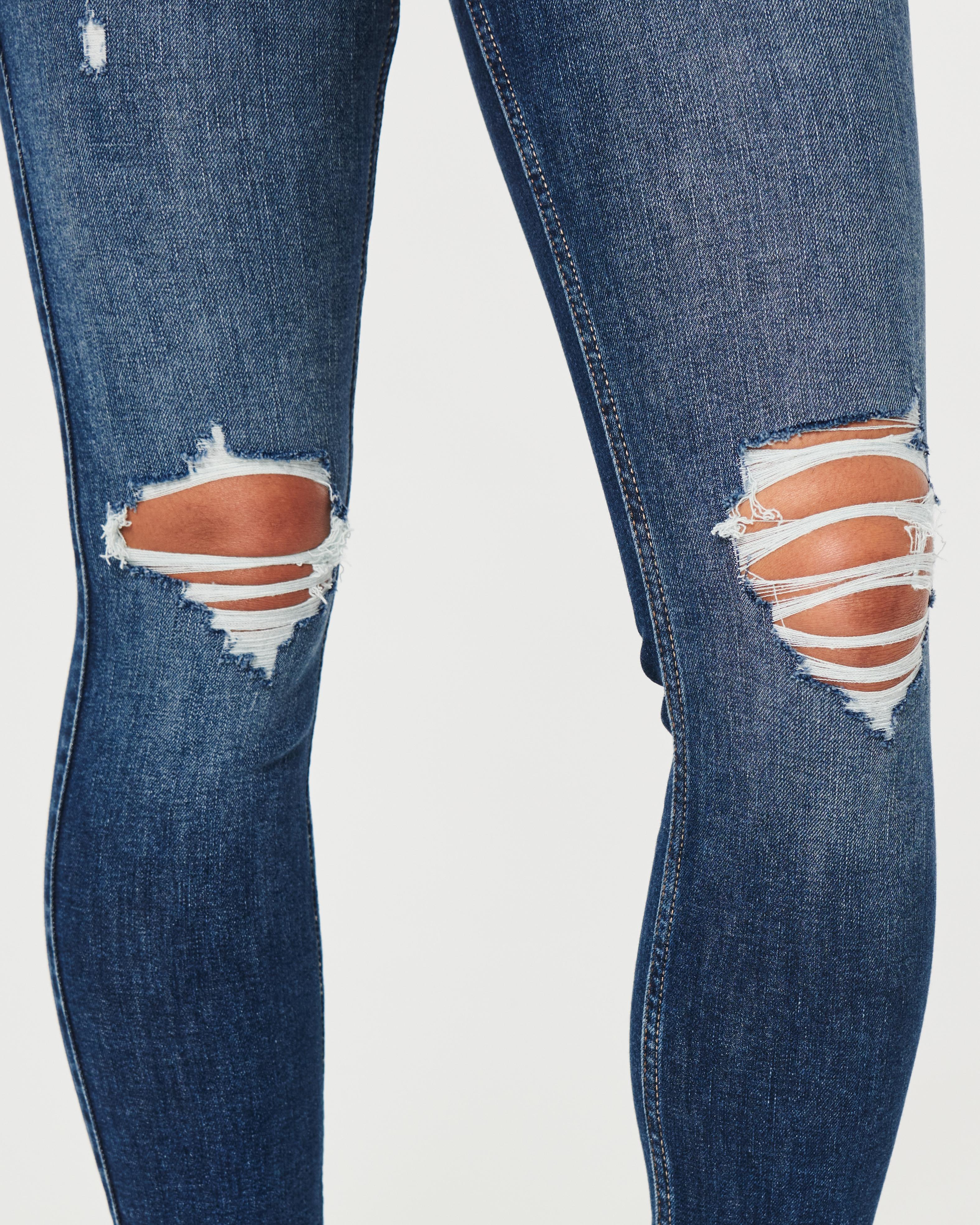 High-Rise Ripped Dark Wash Super Skinny Jeans Product Image