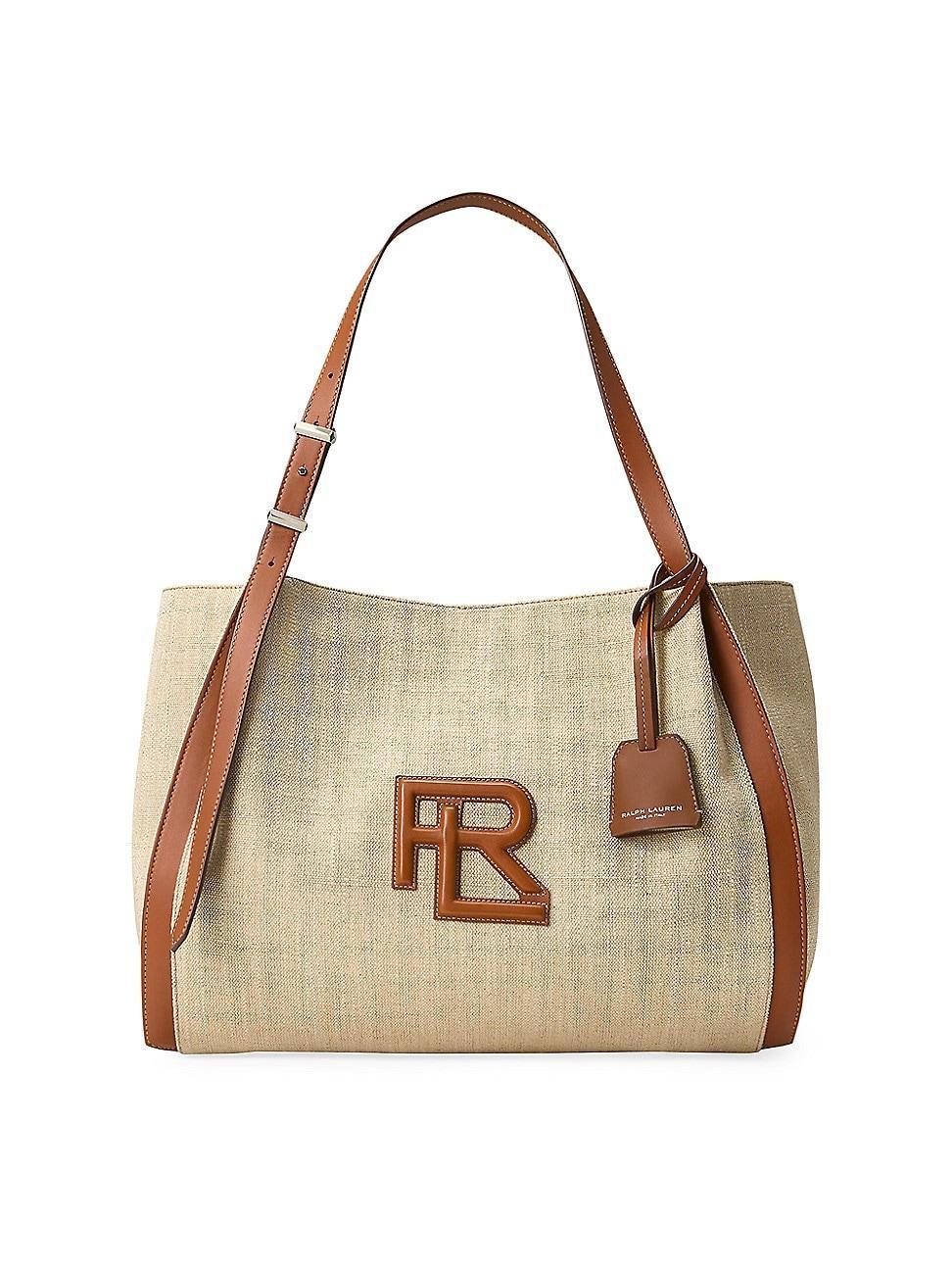 Womens RL 888 Leather-Trimmed Woven Tote Bag Product Image