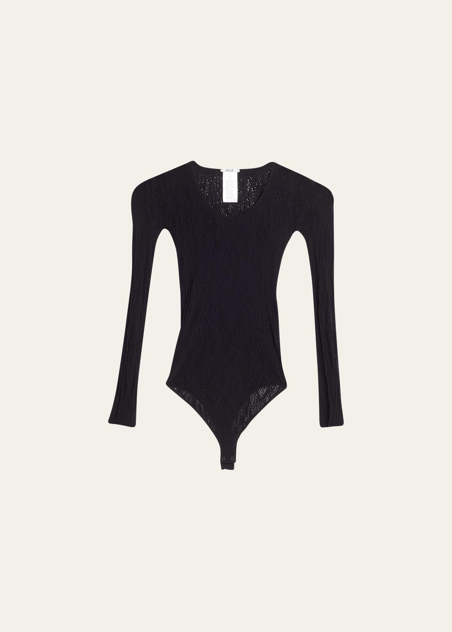 Long-Sleeve Snakeskin Lace Thong Bodysuit Product Image