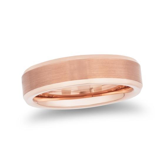 Men's 6.0mm Satin Center Beveled Edge Band in Rose Ion-Plated Tungsten Product Image