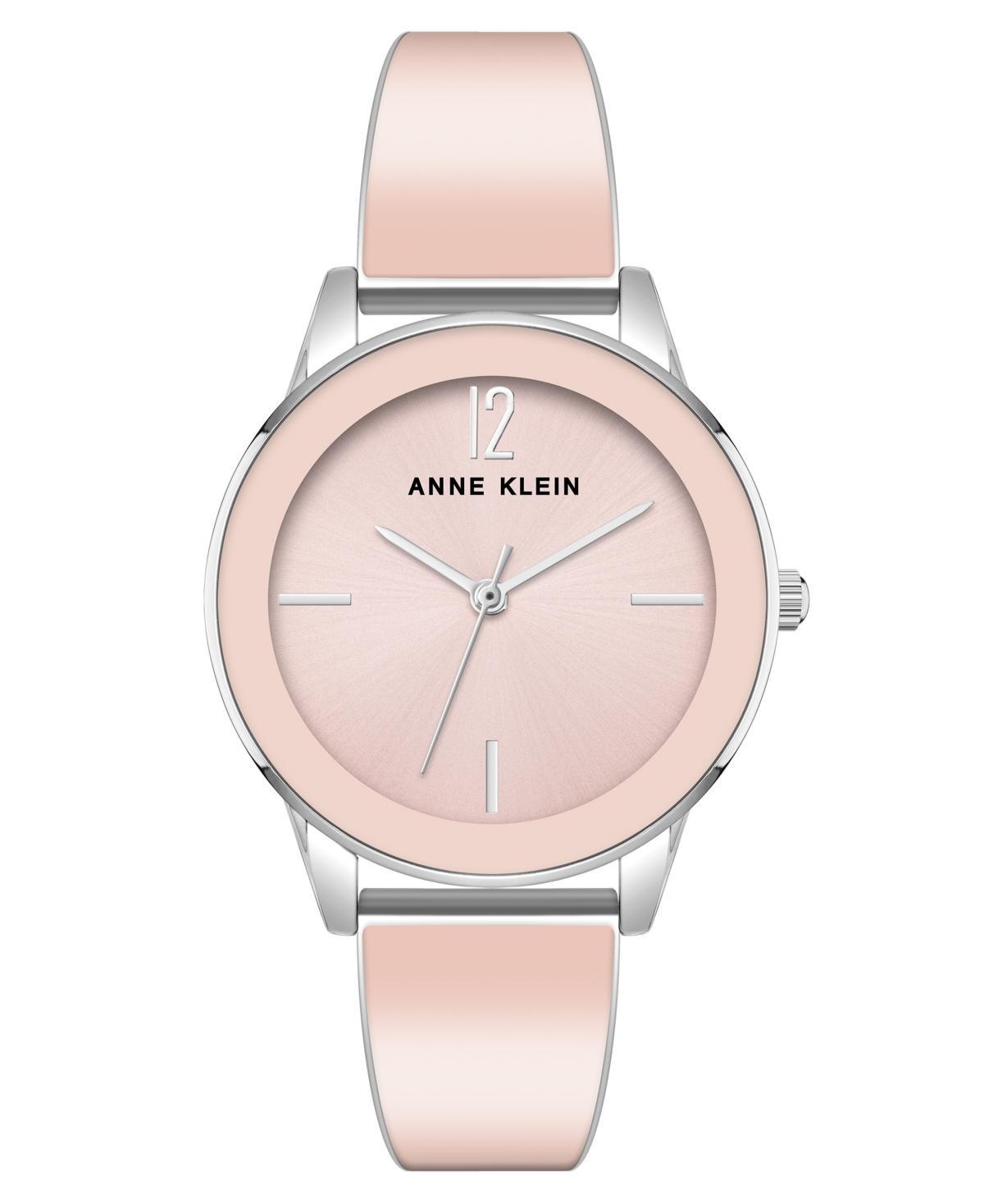 Anne Klein Womens Three Hand Quartz Pink Enamel and Silver-tone Alloy Bangle Watch, 33mm Product Image