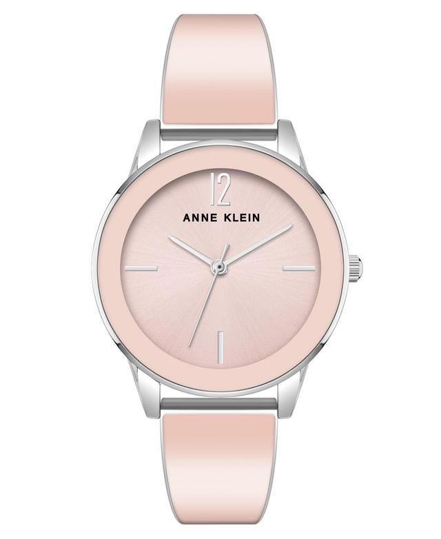 Anne Klein Womens Three Hand Quartz Pink Enamel and Silver-tone Alloy Bangle Watch, 33mm Product Image