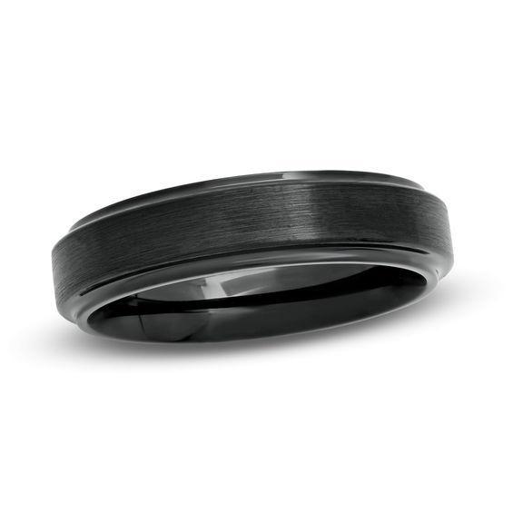 Men's 6.0mm Black Cobalt Comfort Fit Step Edge Wedding Band Product Image