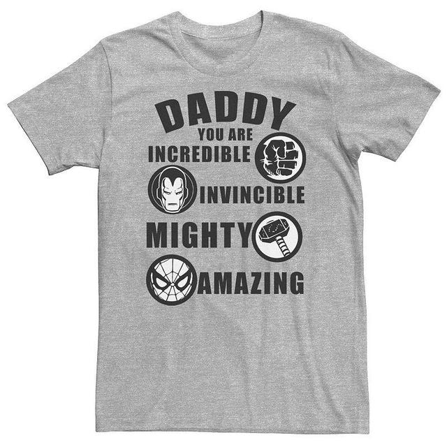 Big & Tall Marvel Daddy You Are Incredible Invincible Mighty Amazing Tee, Mens Athletic Grey Product Image