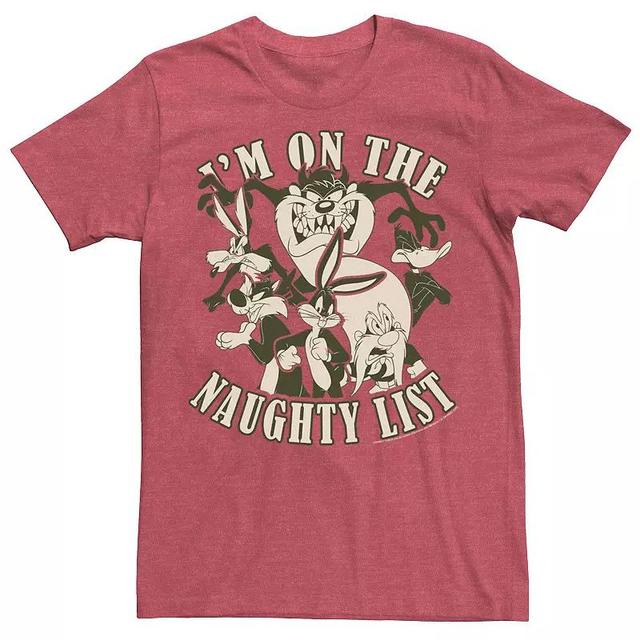 Mens Looney Tunes Christmas Im On The Naughty List Tee Red Grey Product Image