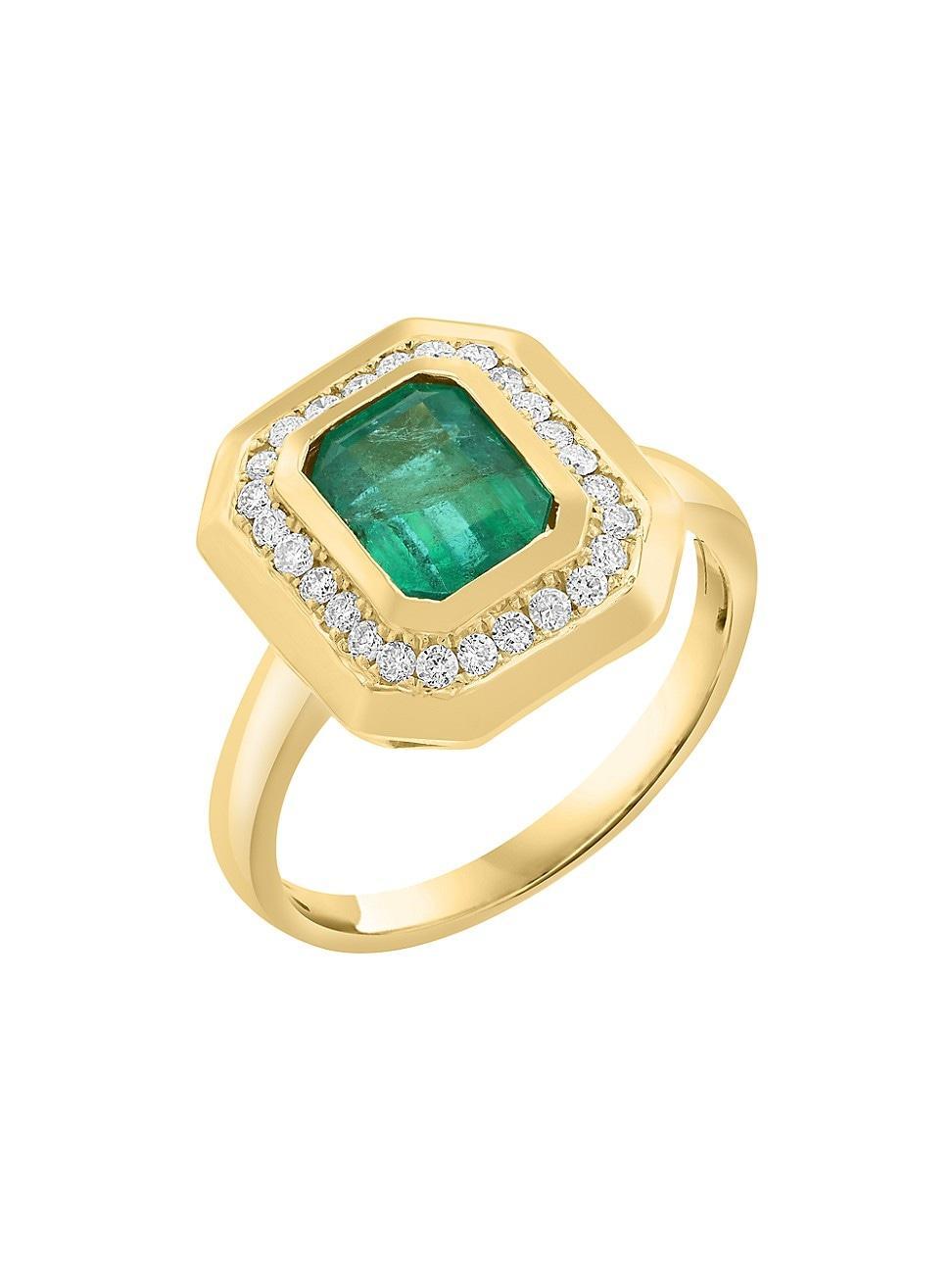 Womens 14K Yellow Gold, Emerald & 0.25 TCW Diamond Ring Product Image