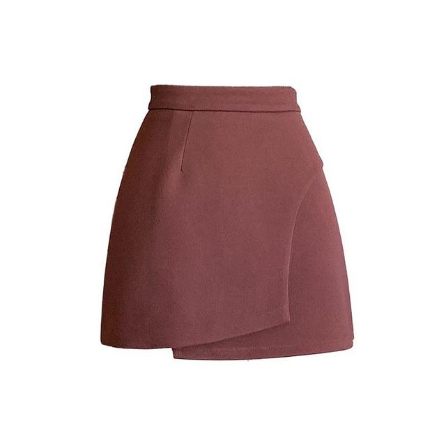 High Rise Plain Asymmetrical Mini A-Line Skirt Product Image