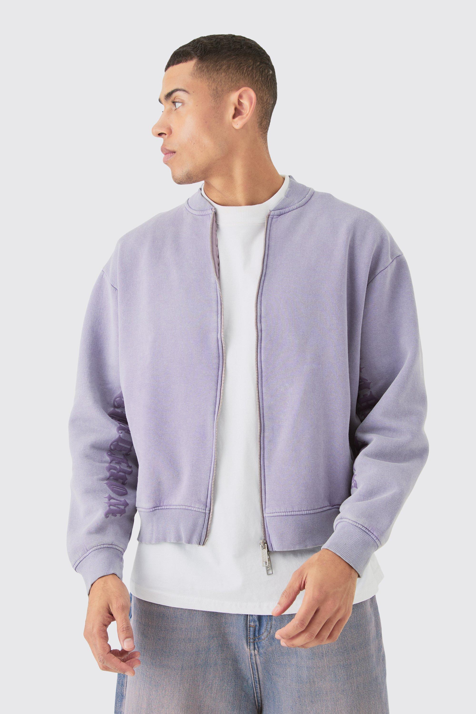 Oversized Boxy Acid Wash Jersey Bomber Jacket | boohooMAN USA Product Image