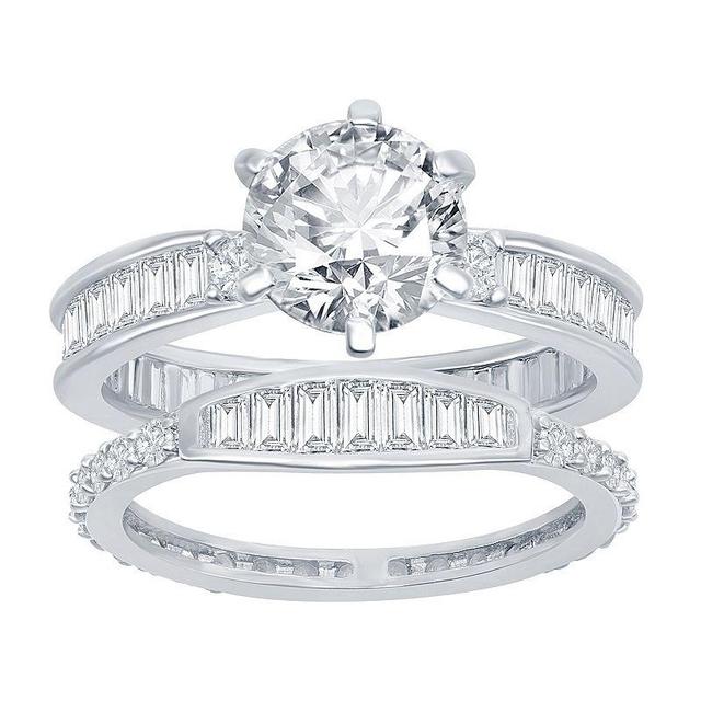 Sterling Silver Cubic Zirconia Baguette Engagement Ring Set, Womens Product Image