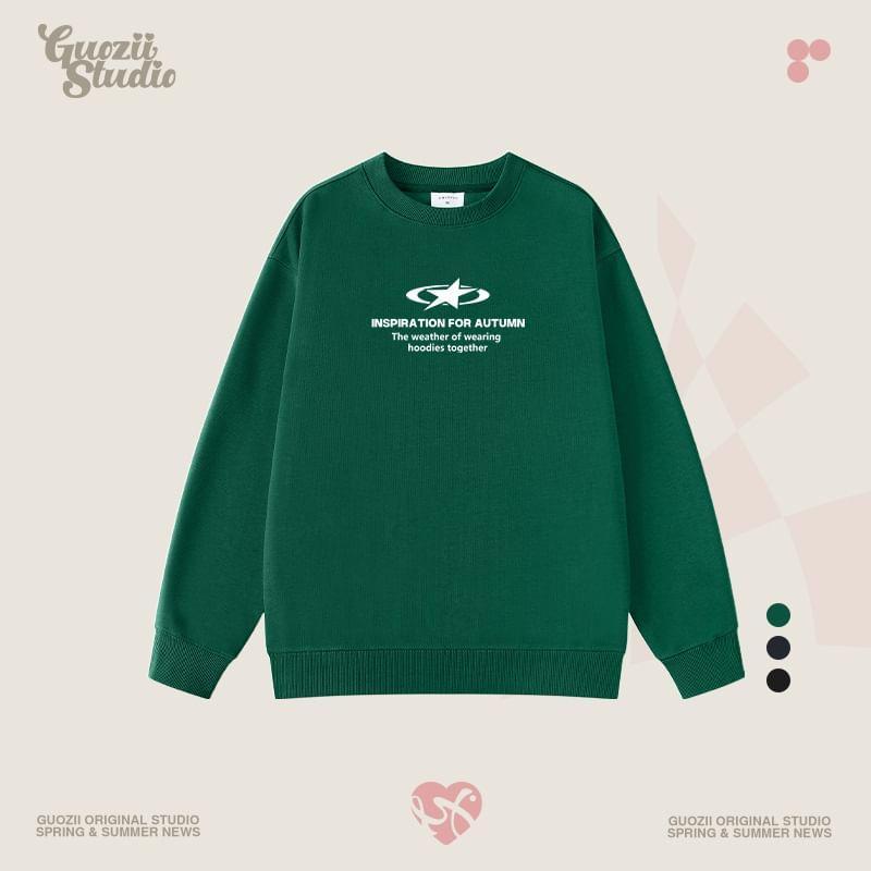 Round Neck Lettering Print Sweatshirt Product Image