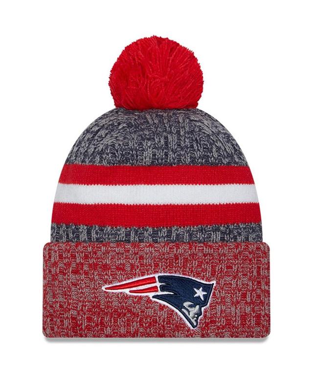 Mens New Era Navy/Red New England Patriots 2023 Sideline Sport Cuffed Pom Knit Hat, PAT Blue Product Image