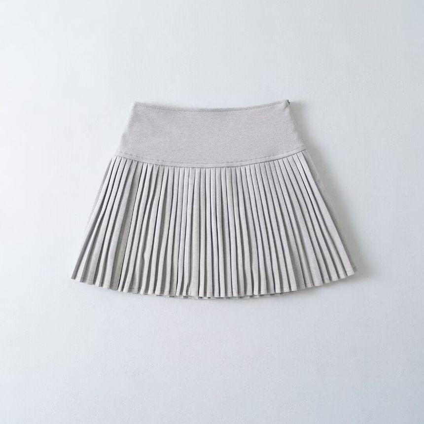 High Rise Plain Mini A-Line Pleated Skirt Product Image