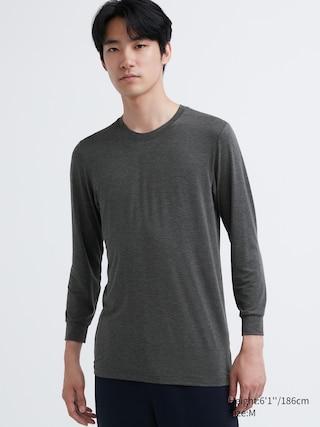 Mens Heattech Crew Neck Long-Sleeve T-Shirt with Moisture-Wicking Dark Gray Small UNIQLO US Product Image