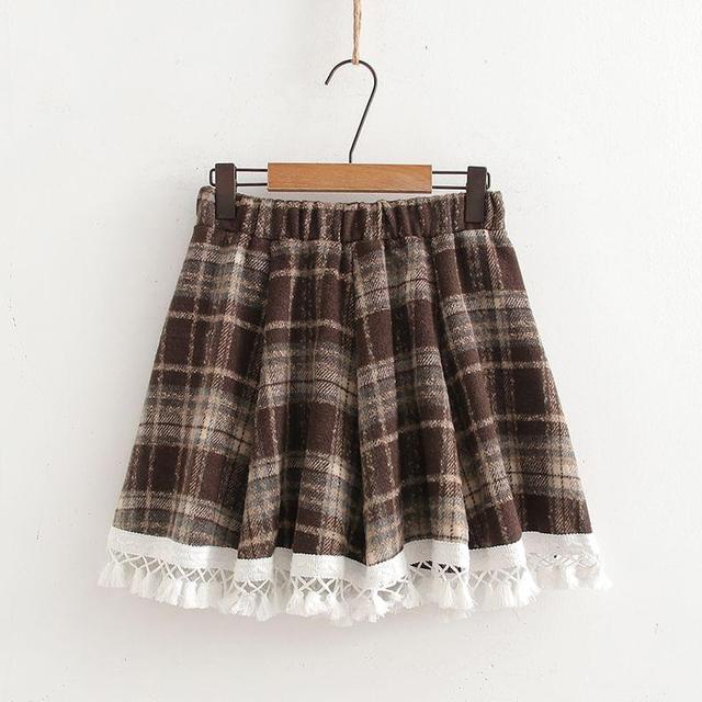 High Waist Plaid Mini A-Line Skirt Product Image