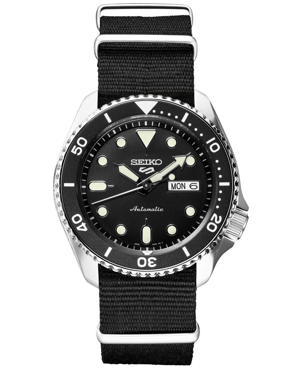 Limited Edition Seiko Mens Automatic 5 Sports Black Nylon Strap Watch 42.5mm, Created for Macys Product Image