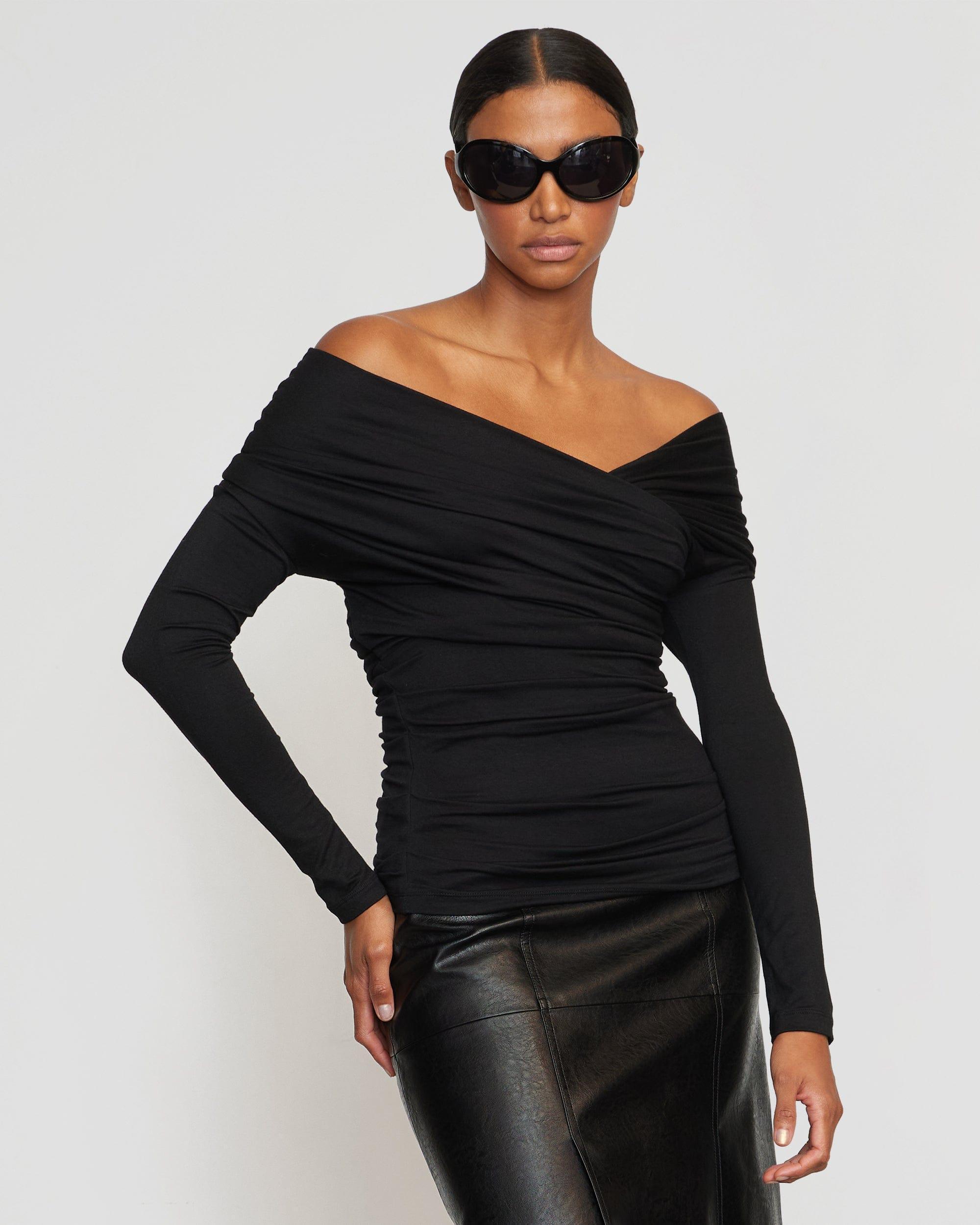 Theresa Ruched Off-Shoulder Long-Sleeve Tee Product Image