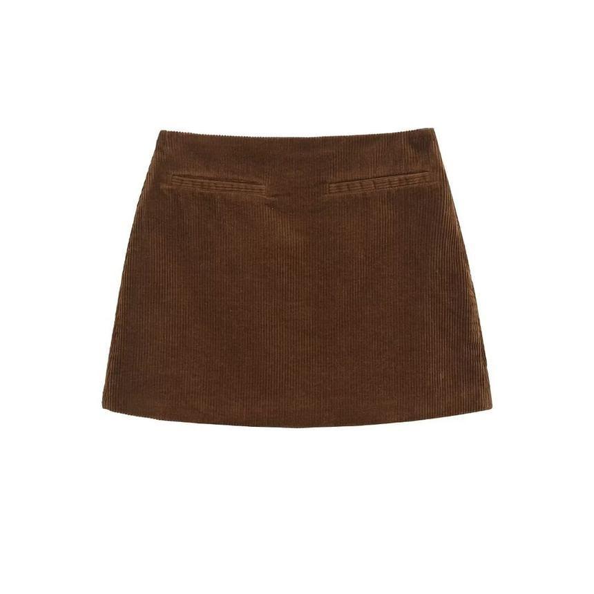 High Rise Plain Corduroy Mini Pencil Skirt Product Image