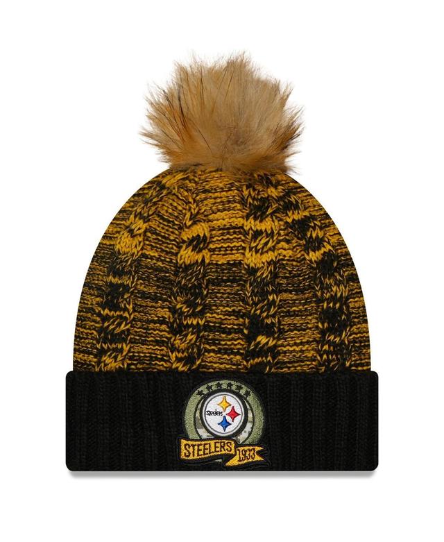 Womens New Era Black Pittsburgh Steelers 2022 Salute To Service Pom Knit Hat - Black Product Image