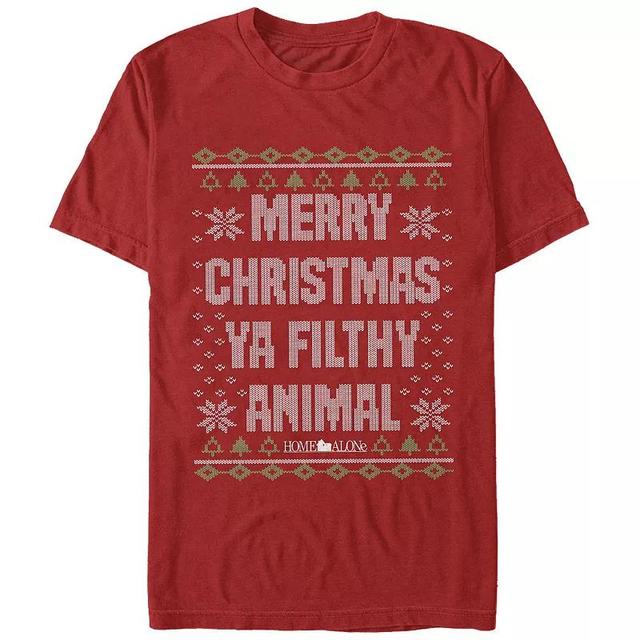 Big & Tall Home Alone Merry Christmas Ya Filthy Animal Sweater Graphic Tee, Mens Navy Grey Product Image