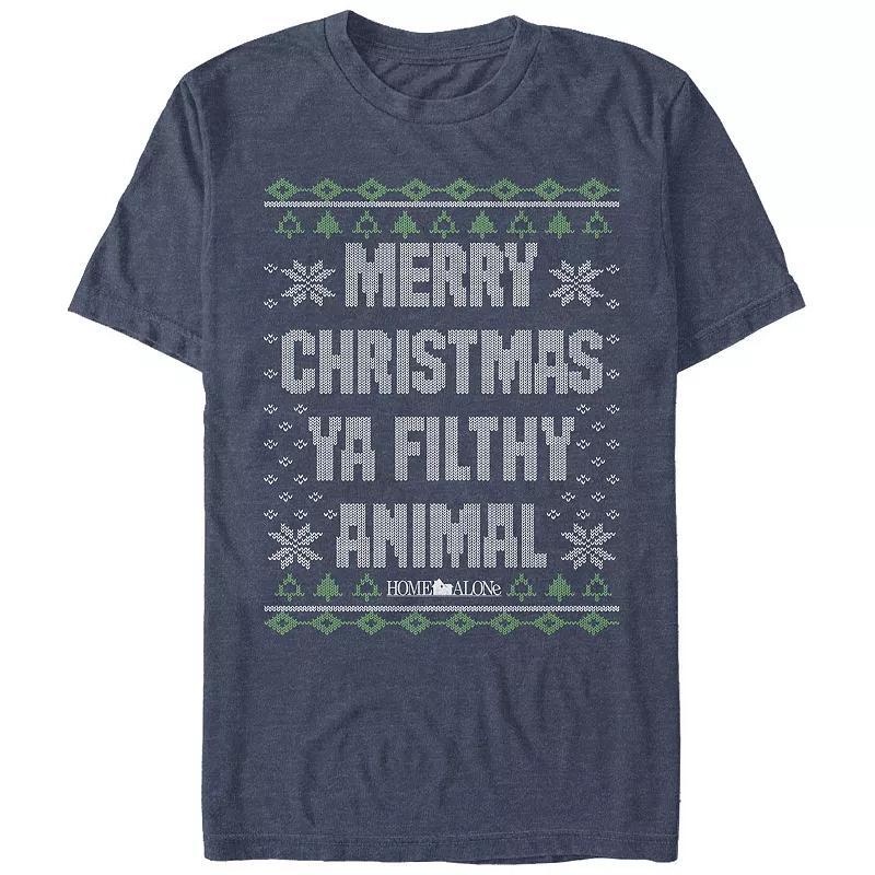 Big & Tall Home Alone Merry Christmas Ya Filthy Animal Sweater Graphic Tee, Mens Navy Grey Product Image