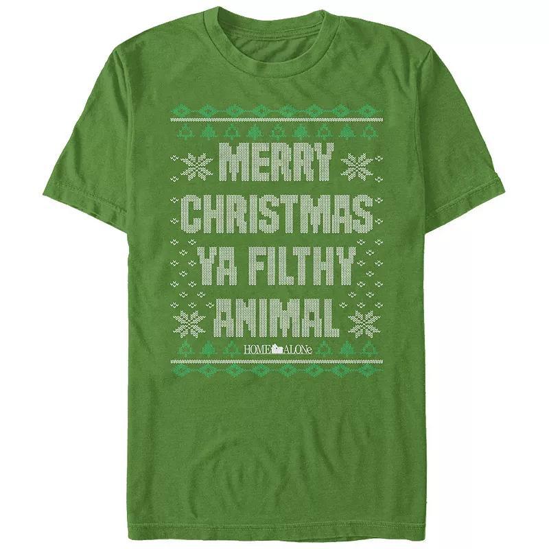 Big & Tall Home Alone Merry Christmas Ya Filthy Animal Sweater Graphic Tee, Mens Navy Grey Product Image