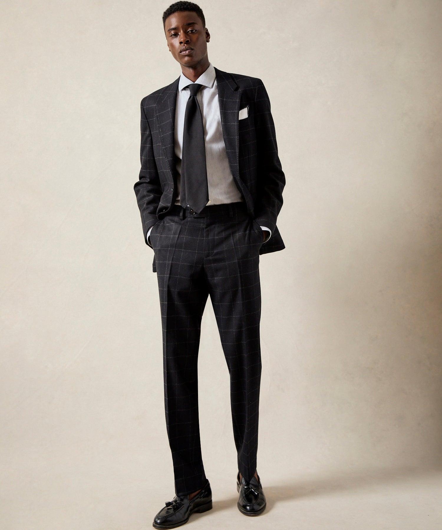 Italian Flannel Sutton Trouser in Black Windowpane Product Image