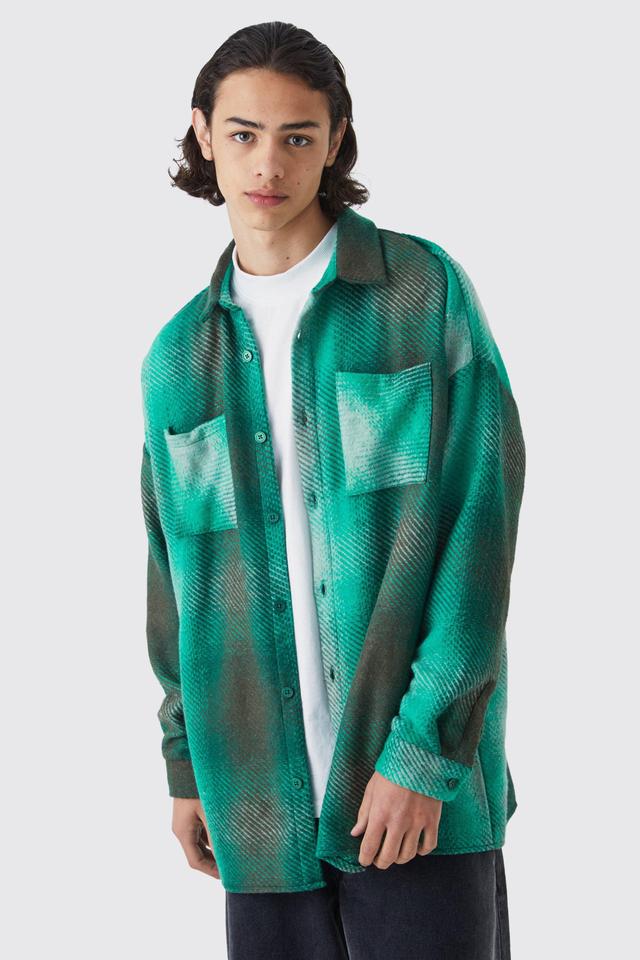 Oversized Button Up Ombre Plaid Overshirt | boohooMAN USA Product Image