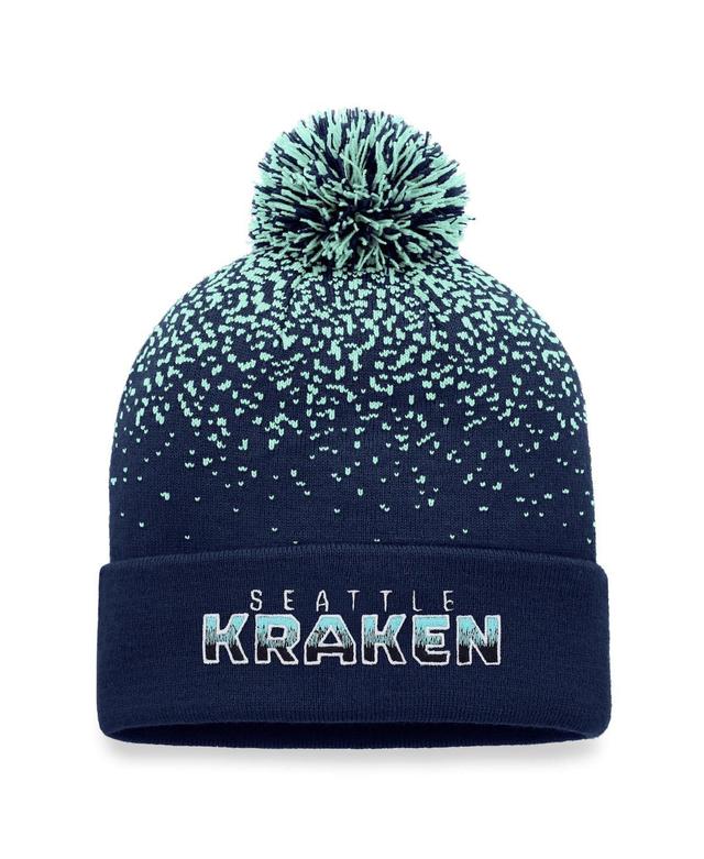 Mens Fanatics Deep Sea Blue Seattle Kraken Iconic Gradient Cuffed Knit Hat with Pom Product Image