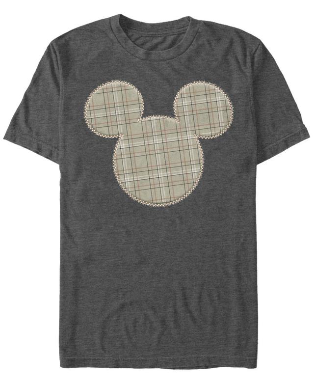 Disneys Mickey & Friends Mickey Plaid Patch Mens Tee Grey Heather Product Image