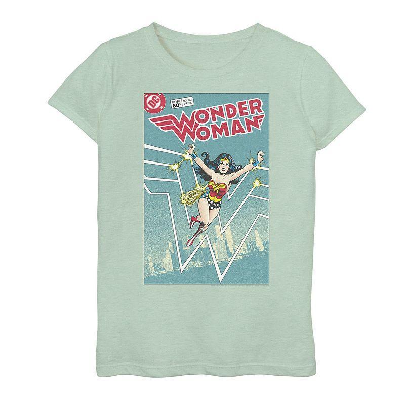 Girls DC Comics Wonder Woman Retro Comic Cover Tee, Girls Green Product Image