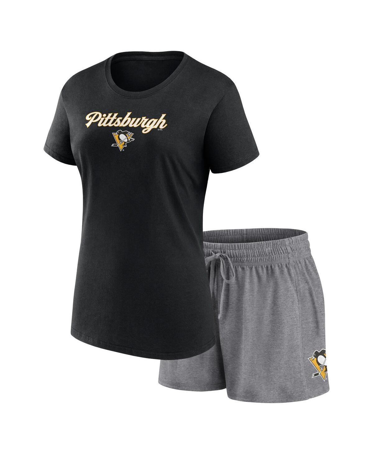 Womens Fanatics Black Pittsburgh Penguins Script T-shirt and Shorts Set - Black Product Image