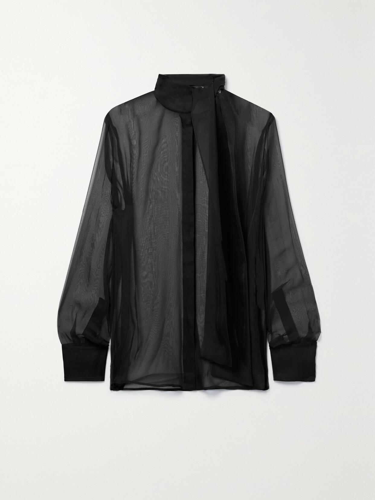 VALENTINO Semi-sheer Long-sleeve Blouse In Black Product Image