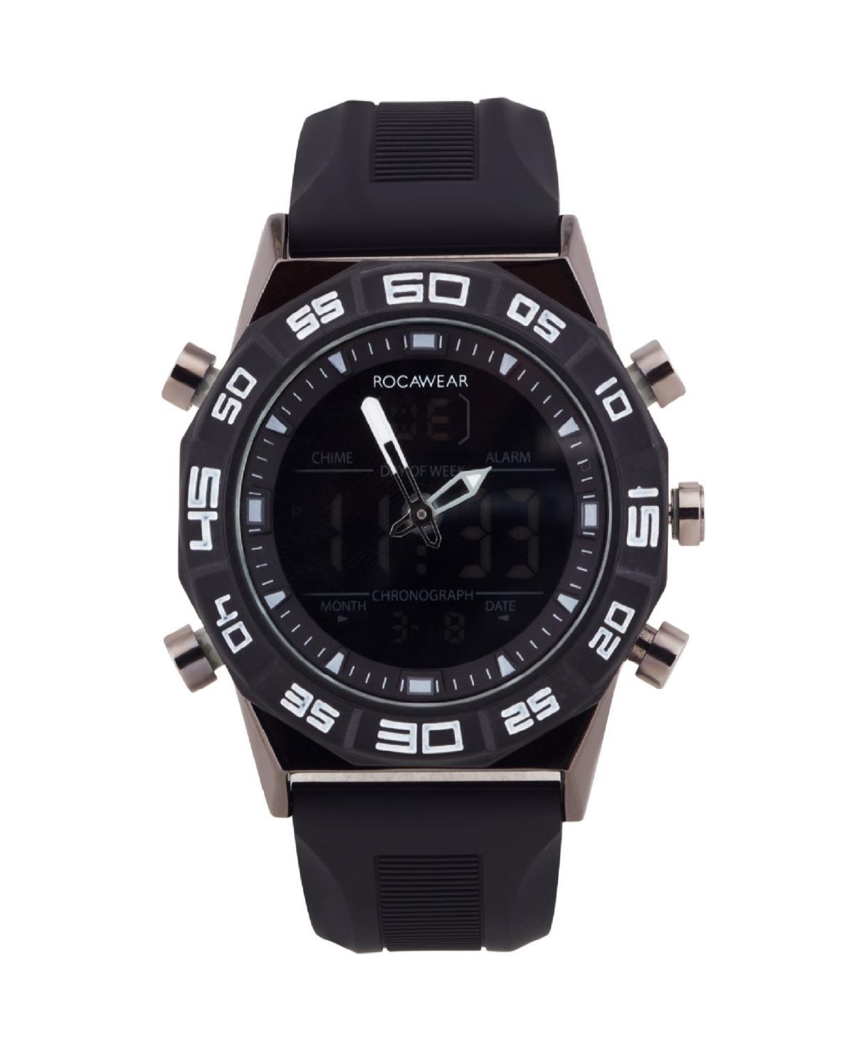 Rocawear Mens Analog-Digital Black Silicone Strap Watch 46mm Black Product Image