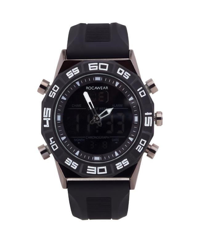 Rocawear Mens Analog-Digital Black Silicone Strap Watch 46mm Black Product Image