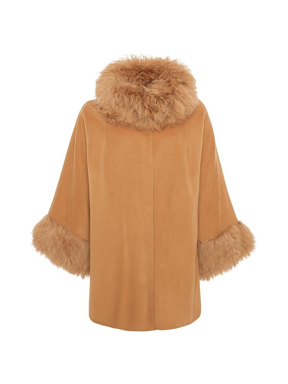 Womens Cashmere and Wool Blend Cape with Select Lamb Trim Product Image