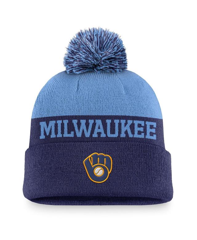 Mens Nike Royal Milwaukee Brewers Rewind Peak Cuffed Knit Hat with Pom Product Image