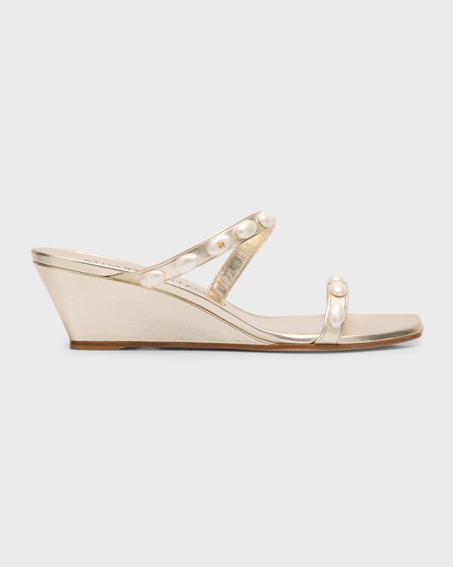 Pearlita Metallic Two-Band Wedge Sandals Product Image