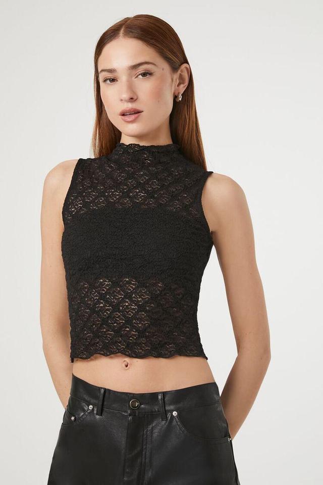 Mock Neck Lace Crop Top | Forever 21 Product Image