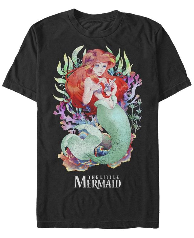 Disneys Little Mermaid Mens Watercolor Anime Style Tee Grey Product Image