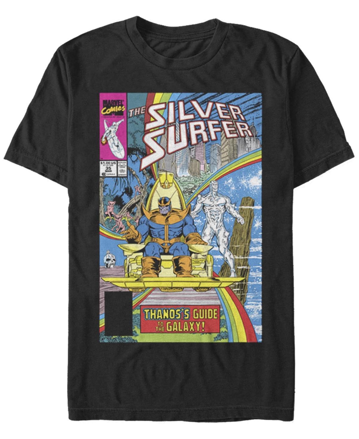 Mens Marvel Thanos Guide To The Galaxy Silver Surfer Comic Cover Graphic Tee Black Product Image