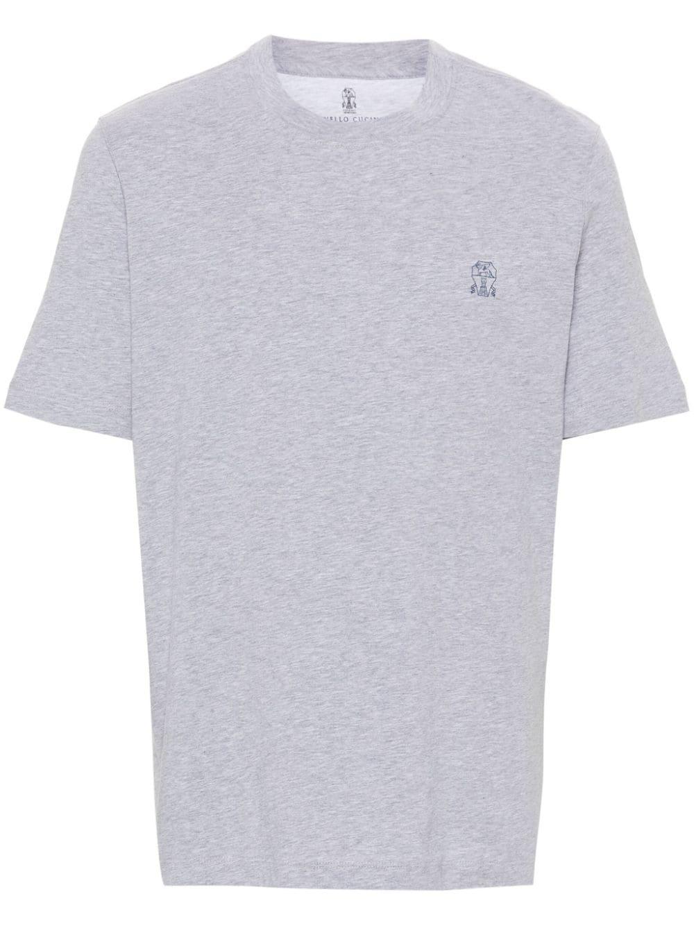 BRUNELLO CUCINELLI Grey Logo-print Cotton T-shirt Product Image